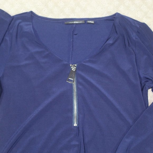 Nina Leonard Size S Navy Blue Knit Swing Zipper Front Dress - Picture 2 of 7